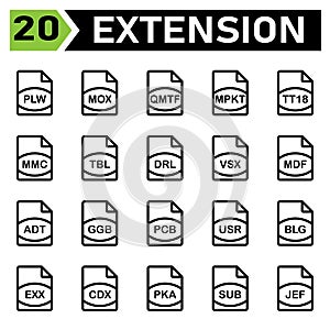 File extension icon include plw, mox, qmtf, mpkt, tt18, mmc, tbl, drl, vsx, mdf, adt, ggb, pcb, usr, blg, exx, cdx, pka, sub, jef