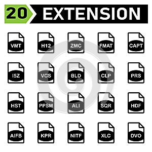 File Extension icon include vmt, h12, zmc, fmat, capt, i5z, vcs, bld, clp, prs, hst, ppsm, ali, sqr, hdf, aifb, kpr, nitf, xlc,