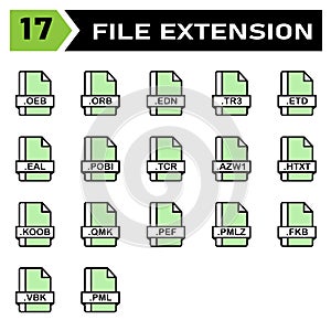 File extension icon set include oeb, orb, edn, tr3, etd, eal, pobi, tcr, azw1, htxt, koob, qmk, pef, pmlz, fkb, vbk, pml