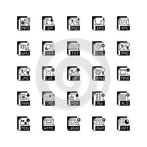 File extensions black linear icons set