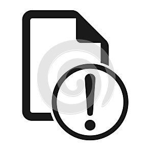 File flat icon with exclamation mark isolated on white background. Alert document symbol vector illustration