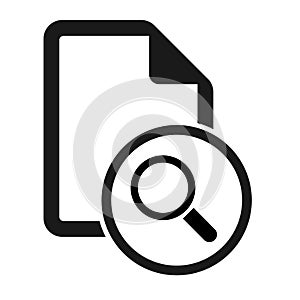 File flat icon with magnifying glass isolated on white background. Search document symbol vector illustration