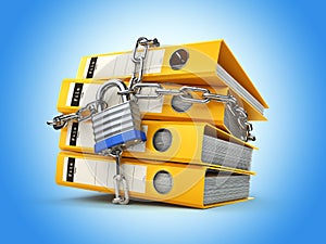 File folder and chain with lock. Data and privacy security.
