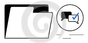 File Folder with Chat Bubble and Checkmark for Communication and Document Organization