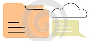 File Folder, Cloud Storage, and Chat as Symbols of Communication and Document Sharing