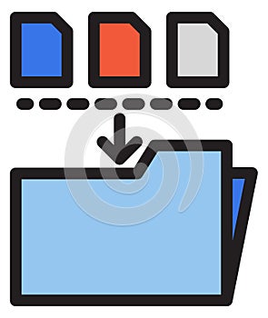 File folder icon. Color data storage. Computer documents