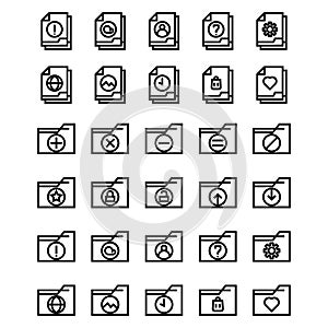 File and Folder icon set include add,document,file,folder,cancel,close,delete,page,remove,paper,banned,star,favorite,data,locked,
