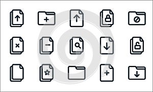 file and folder line icons. linear set. quality vector line set such as downloads folder, empty folder, multiple, new document,