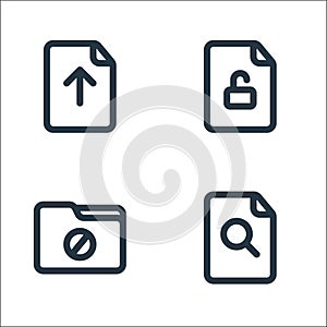 file and folder line icons. linear set. quality vector line set such as search, blocked, unlocking