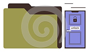 File Folder and Locked Door Representing Data Privacy and Secure Access Concept