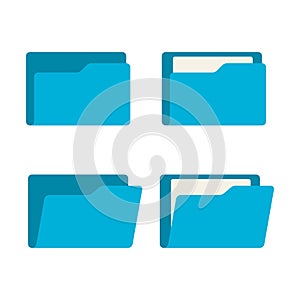 File folder set, symbol of office document, opened and closed folders
