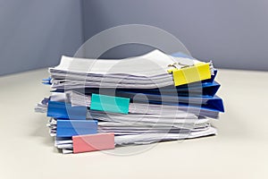 File folder and Stack of business report paper file on the table in a work office