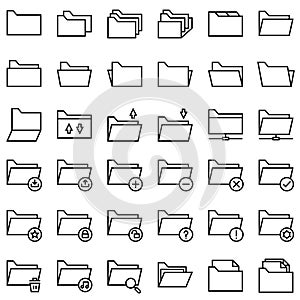 File and Folder vector icon set, line style