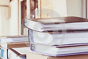 The File folders on the desk at office univercity with sunlight background