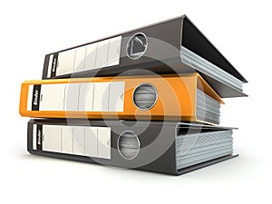 File folders or ring binders full with office documents.