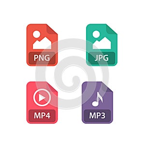 File format collection. PNG, JPG, MP3, MP4. File formats icon