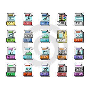 file format document icons set vector
