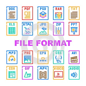 file format document icons set vector