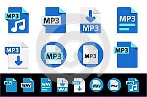 File format extensions icons. MP3, WAV. Collection of vector icons