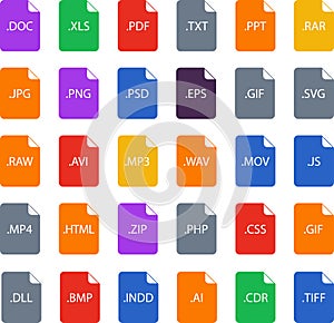 File format flat icon set document signs vector