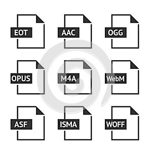 File format icon series in black and white.