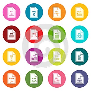 File format icons many colors set