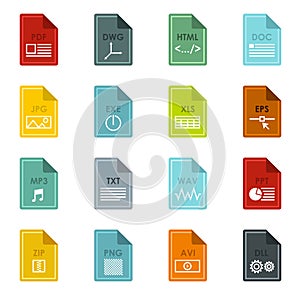 File format icons set, flat style