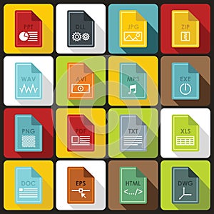 File format icons set in flat style