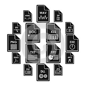 File format icons set, simple style