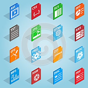 File format set icons, isometric 3d style
