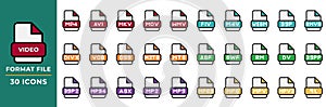 File format Video icons set in flat style. collection of file extension symbols. Vector Illustration