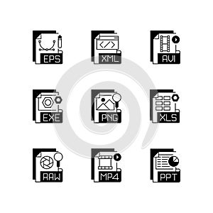 File formats black linear icons set