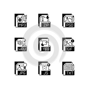 File formats black linear icons set