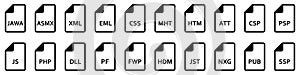 File formats icon. Various of different web files. File type icons