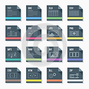 File formats icons set with illustrations photo