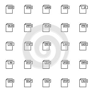 File formats outline icons set