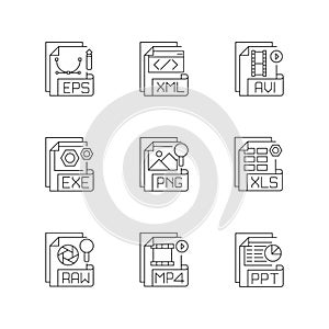 File formats pixel perfect linear icons set
