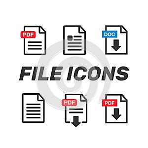 File Icons. Document icon set. File Icons line style illustration