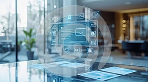 file integration, Floatings icons of a document collaboration platform in a minimalistic tech atmosphere, displaying file