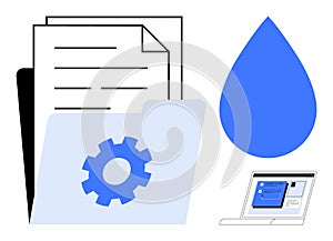 File Management and Sharing Concept with Folder, Documents, and Cloud Elements