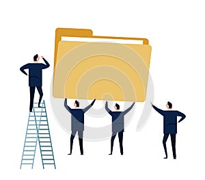 File management storage data folder business concept illustration. man team work working together