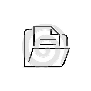 File management symbol. Open folder with a file inside. Efficient organization, storage of digital content. Vector icon