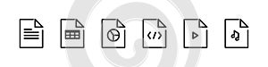 File media type set line icon. Isolated button for documents. Vector