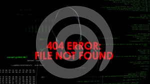 File not found error phrase, unsuccessful hacking attempt, male coder fail