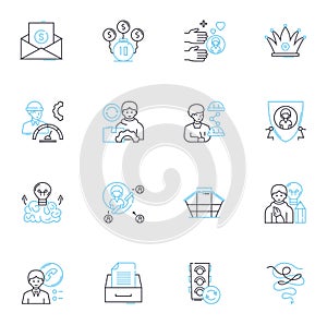 File organization linear icons set. Folders, Tags, Sort, Categorize, Alphabetize, Archive, Indexing line vector and