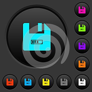 File progressing dark push buttons with color icons