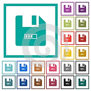 File progressing flat color icons with quadrant frames