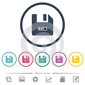 File progressing flat color icons in round outlines