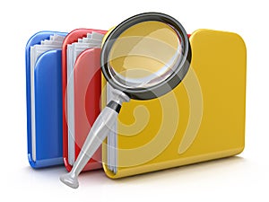 File search concept: folders and magnifying glass