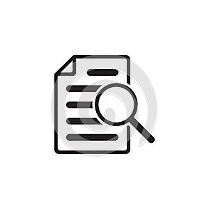 File search icon, document search, vector isolated. Document with magnifier loupe business concept.